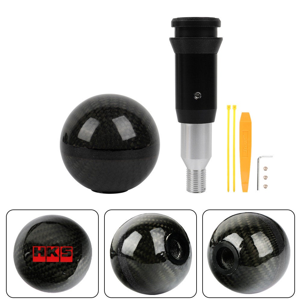 Brand New HKS Automatic Car Gear Shift Knob Round Ball Shape Black Real Carbon Fiber