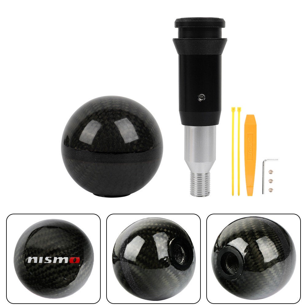 Brand New Nismo Automatic Car Gear Shift Knob Round Ball Shape Black Real Carbon Fiber
