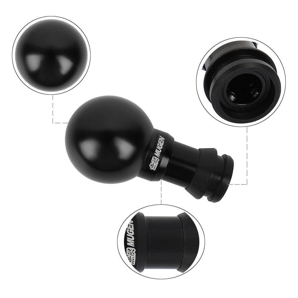 Brand New Universal JDM Mugen Round Ball Black Aluminum Automatic Gear Shift Knob Shifter