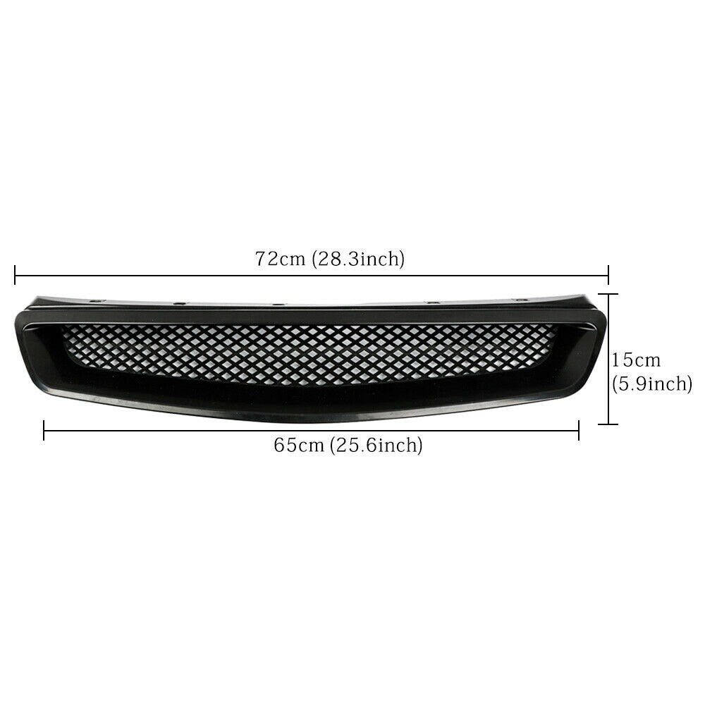 TR-Style Front Grill For 1999-2000 Honda Civic – ABS With Aluminum Mesh, Unpainted