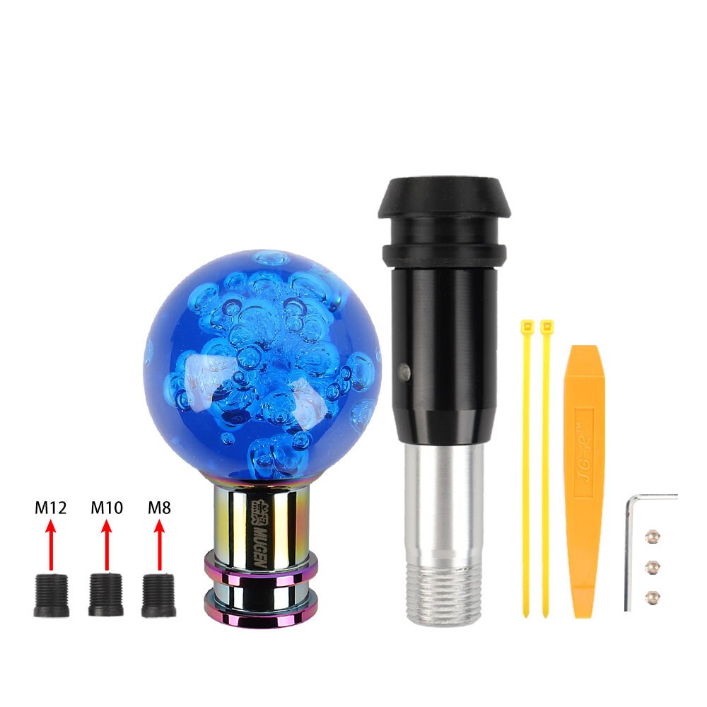 Brand New Universal Jdm Mugen Round Ball Crystal Bubble Blue Automatic Car Racing Gear Shift Knob Shifter M12 M10 M8