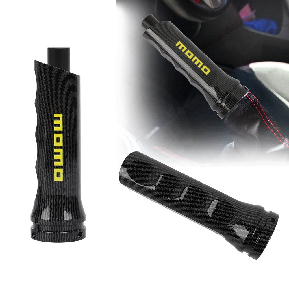 Brand New 1PCS Momo Carbon Fiber Look Style Car Handle Hand Brake Sleeve Universal Fitment Cover