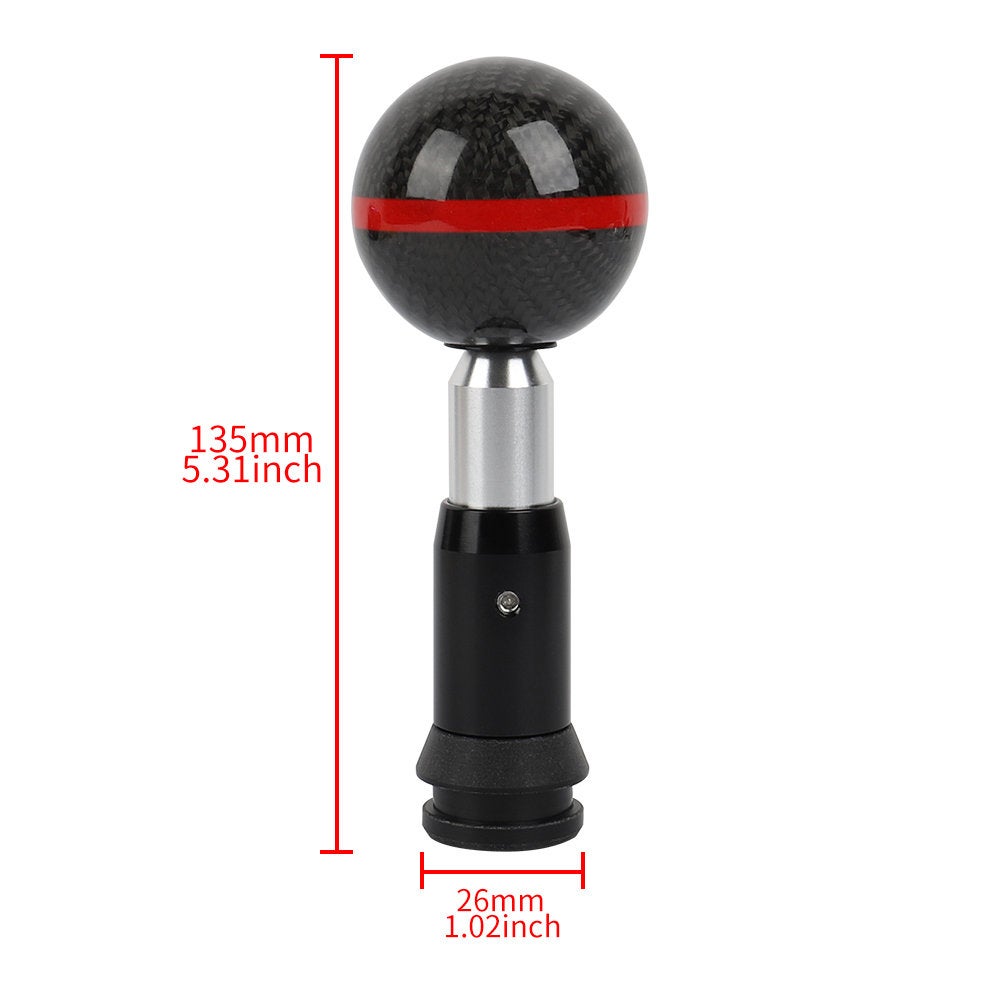 Brand New Universal Real Carbon Fiber Ball Automatic AT Gear Shift Shifter Knob W/Red Stripe