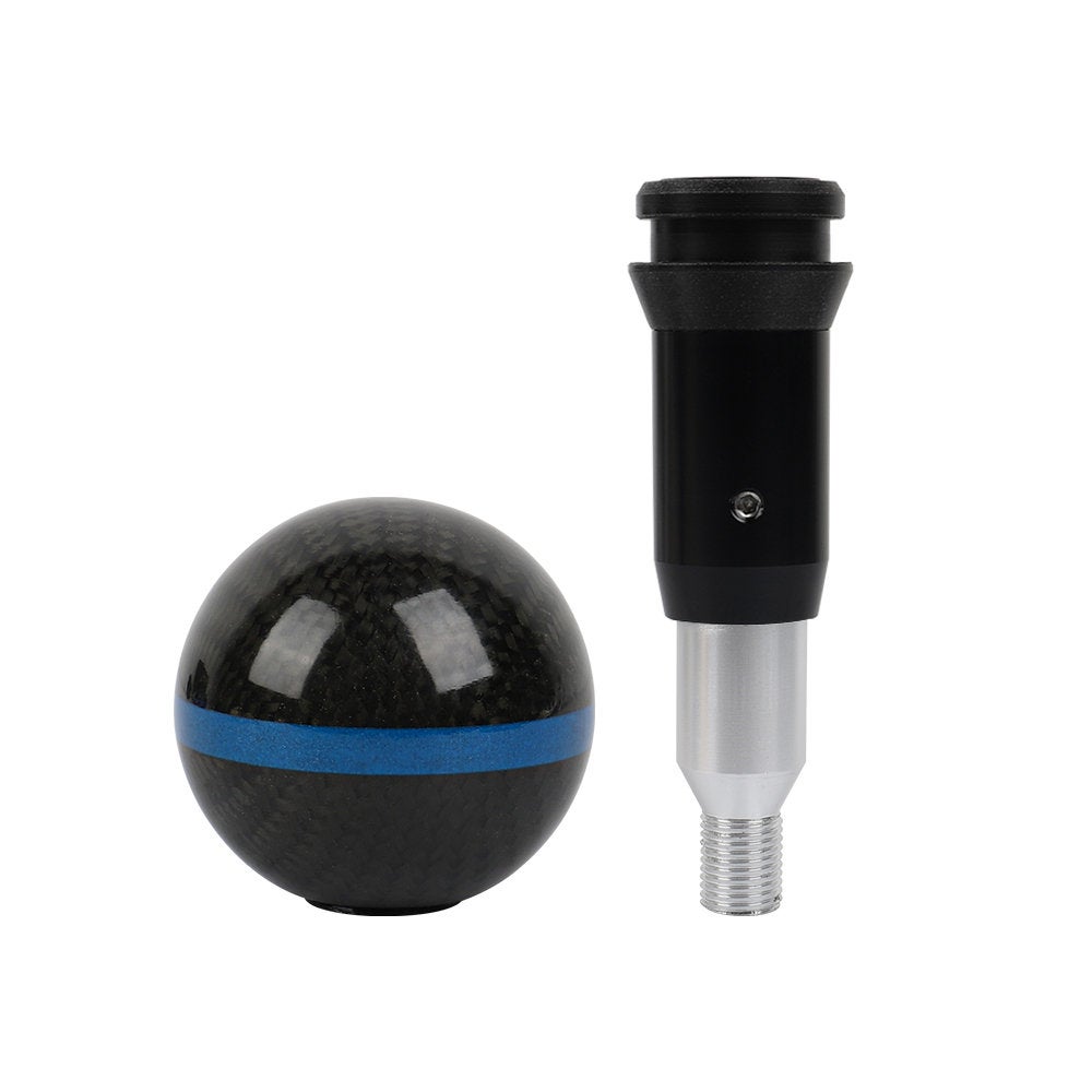 Brand New Universal Real Carbon Fiber Ball Automatic AT Gear Shift Shifter Knob W/Blue Stripe