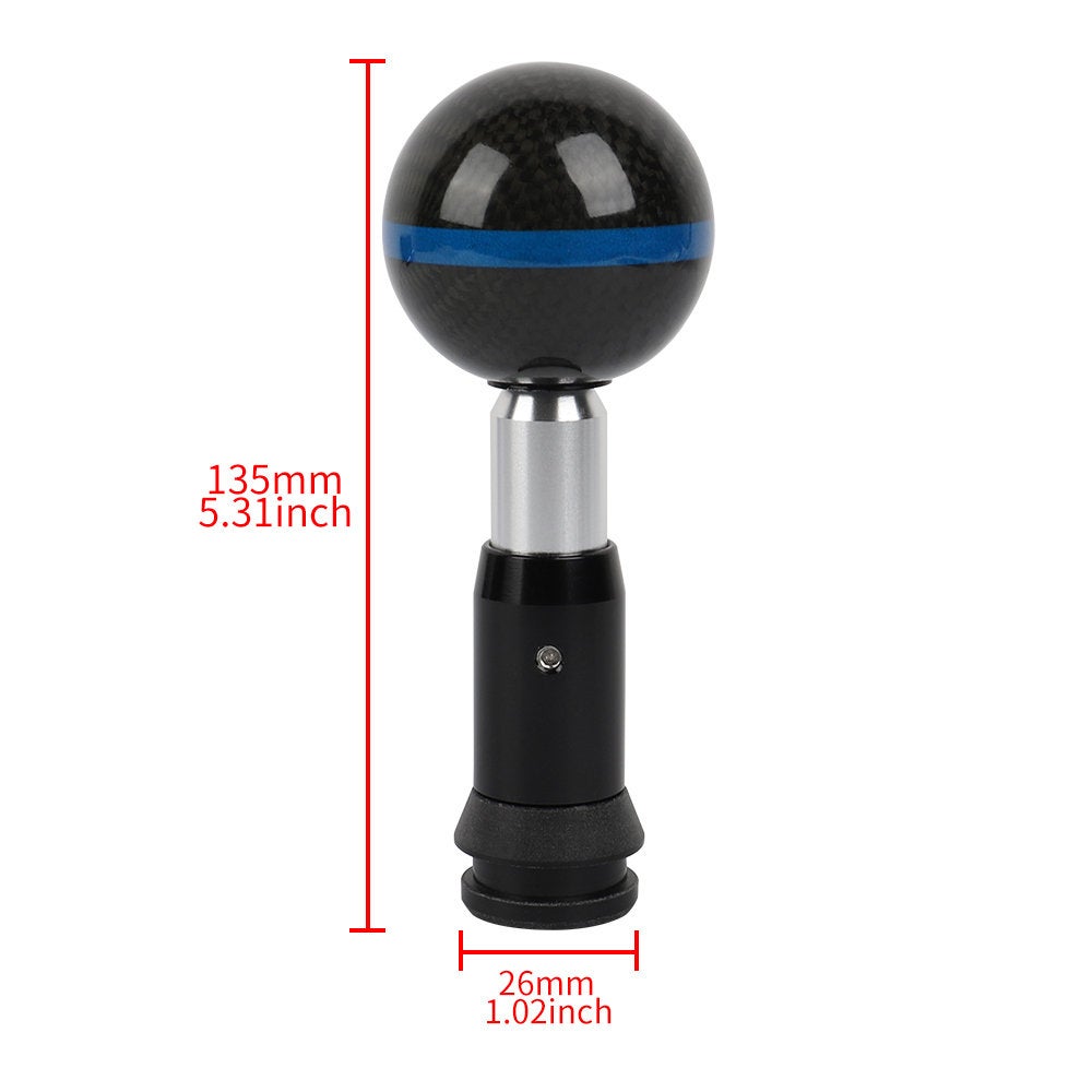 Brand New Universal Real Carbon Fiber Ball Automatic AT Gear Shift Shifter Knob W/Blue Stripe