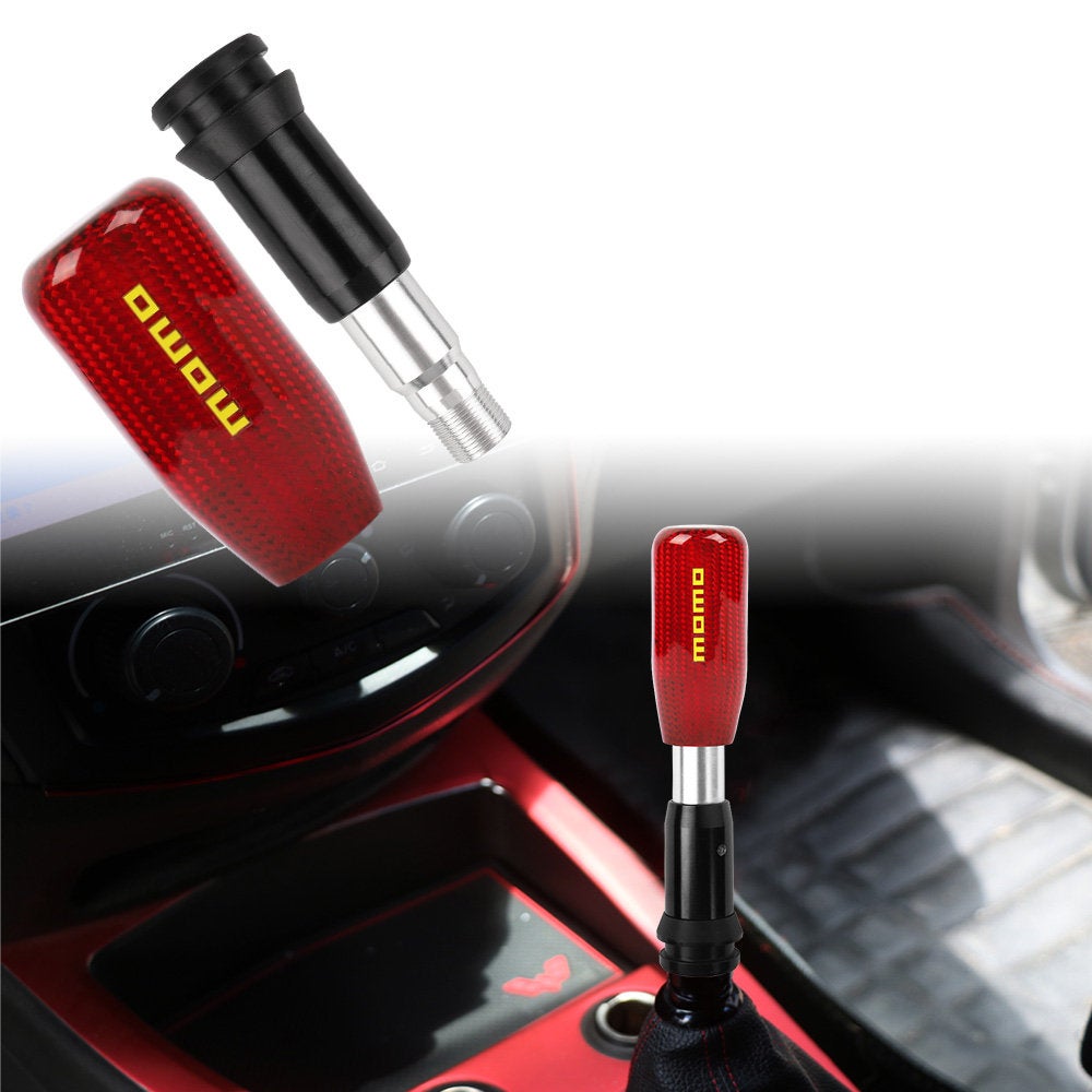Brand New Universal MOMO Red Real Carbon Fiber Automatic Gear Shift Knob Shifter Lever