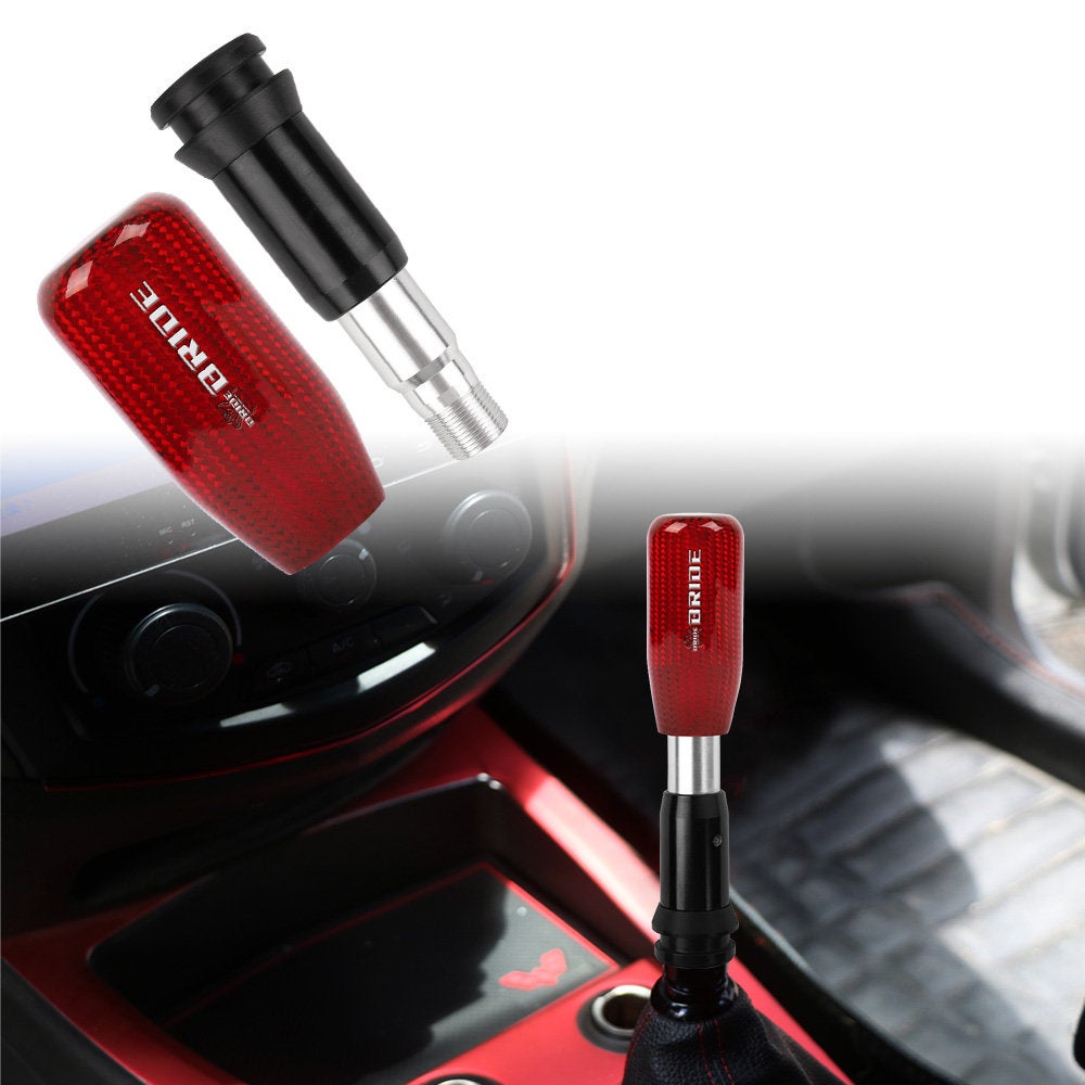 Brand New Universal Bride Red Real Carbon Fiber Automatic Gear Shift Knob Shifter Lever