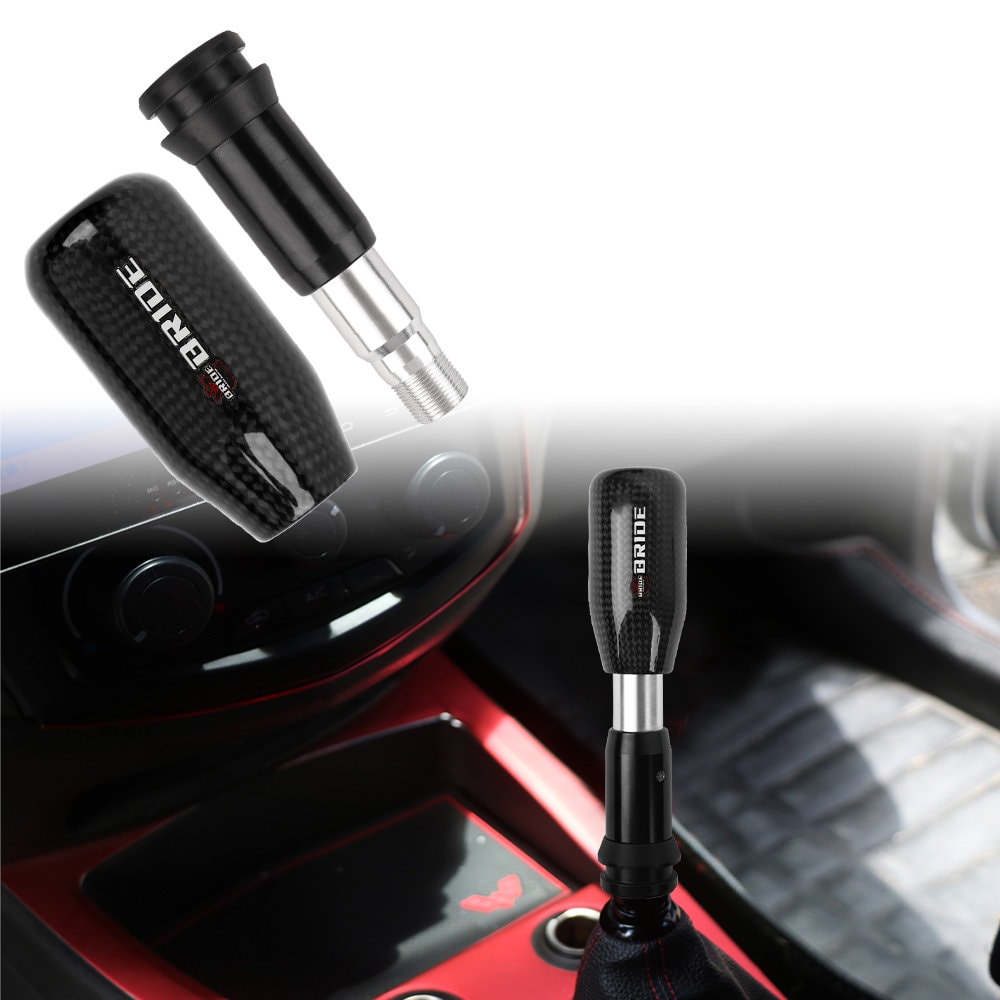 Brand New Universal Bride Black Real Carbon Fiber Automatic Gear Shift Knob Shifter Lever