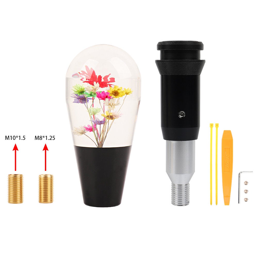Brand New Universal JDM Black Crystal Real Flowers Head Automatic Car Gear Shift Knob shifter