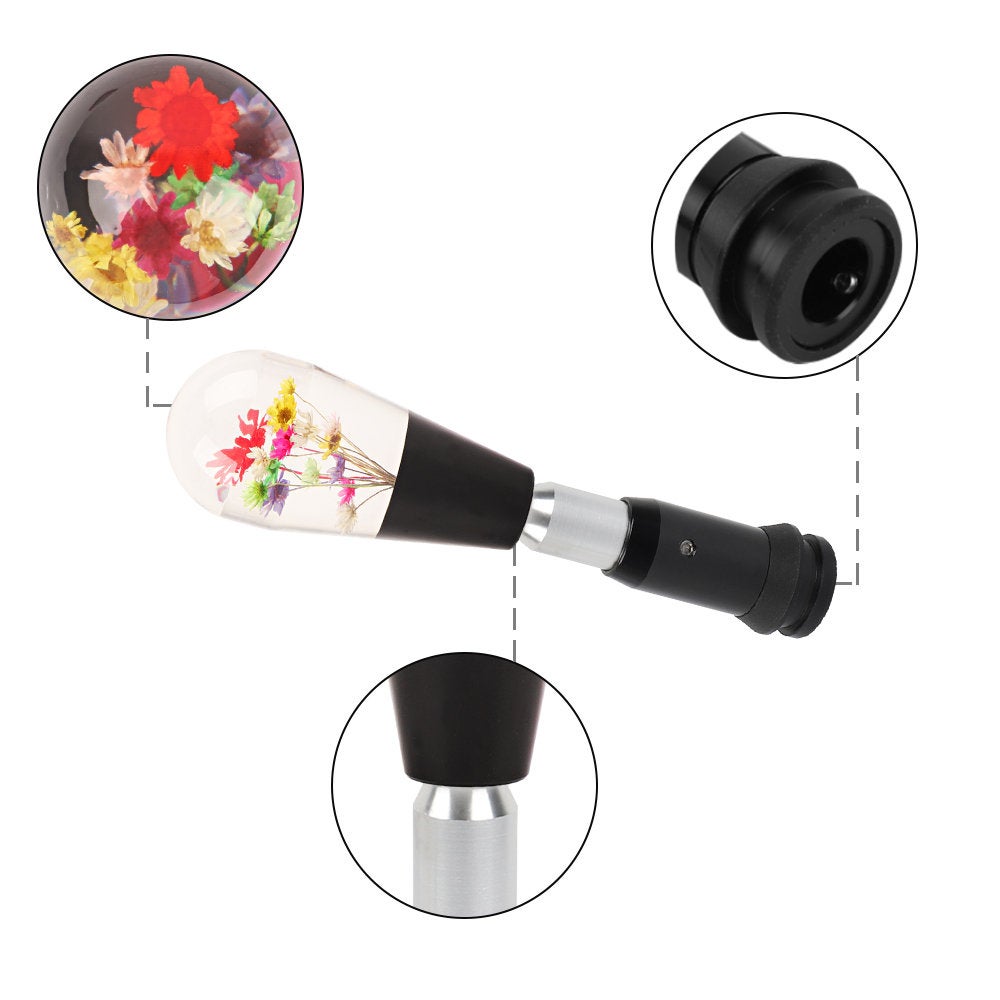 Brand New Universal JDM Black Crystal Real Flowers Head Automatic Car Gear Shift Knob shifter