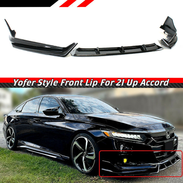 Akasaka V2 Glossy Black Front Bumper Lip Kit – 3-Piece, For 2021-2022 Honda Accord CV1 CV2