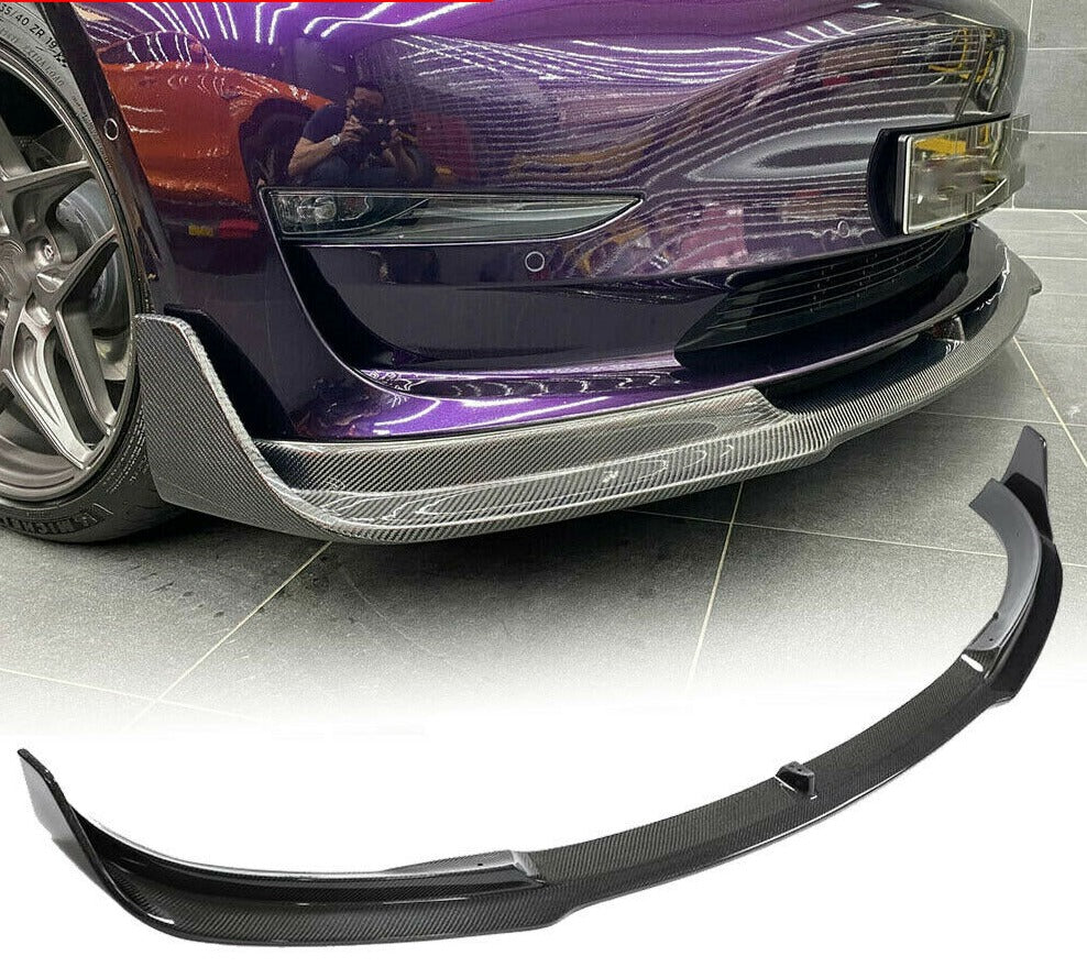 Carbon Fiber Front Bumper Lip Splitter – 2017-2023 Tesla Model 3 (Performance Style)