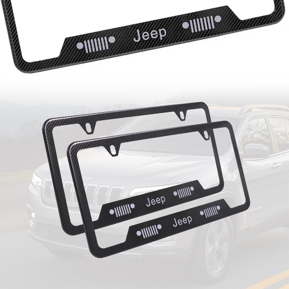 Brand New Universal 2PCS JEEP Metal Carbon Fiber Style License Plate Frame