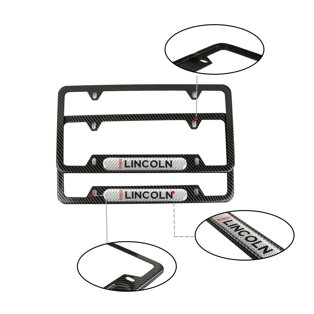 Brand New Universal 2PCS Lincoln Carbon Fiber Look Metal License Plate Frame