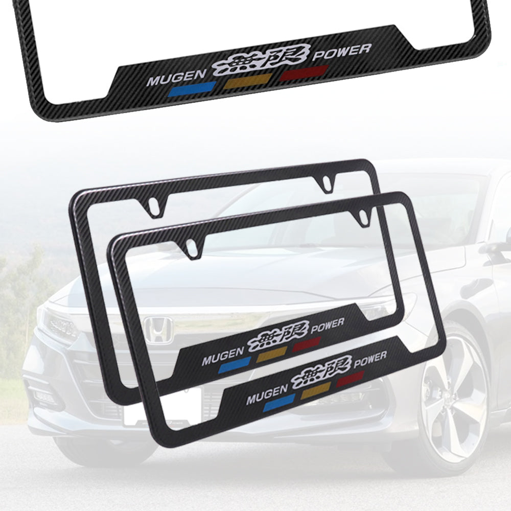 Brand New Universal 2PCS MUGEN Metal Carbon Fiber Style License Plate Frame