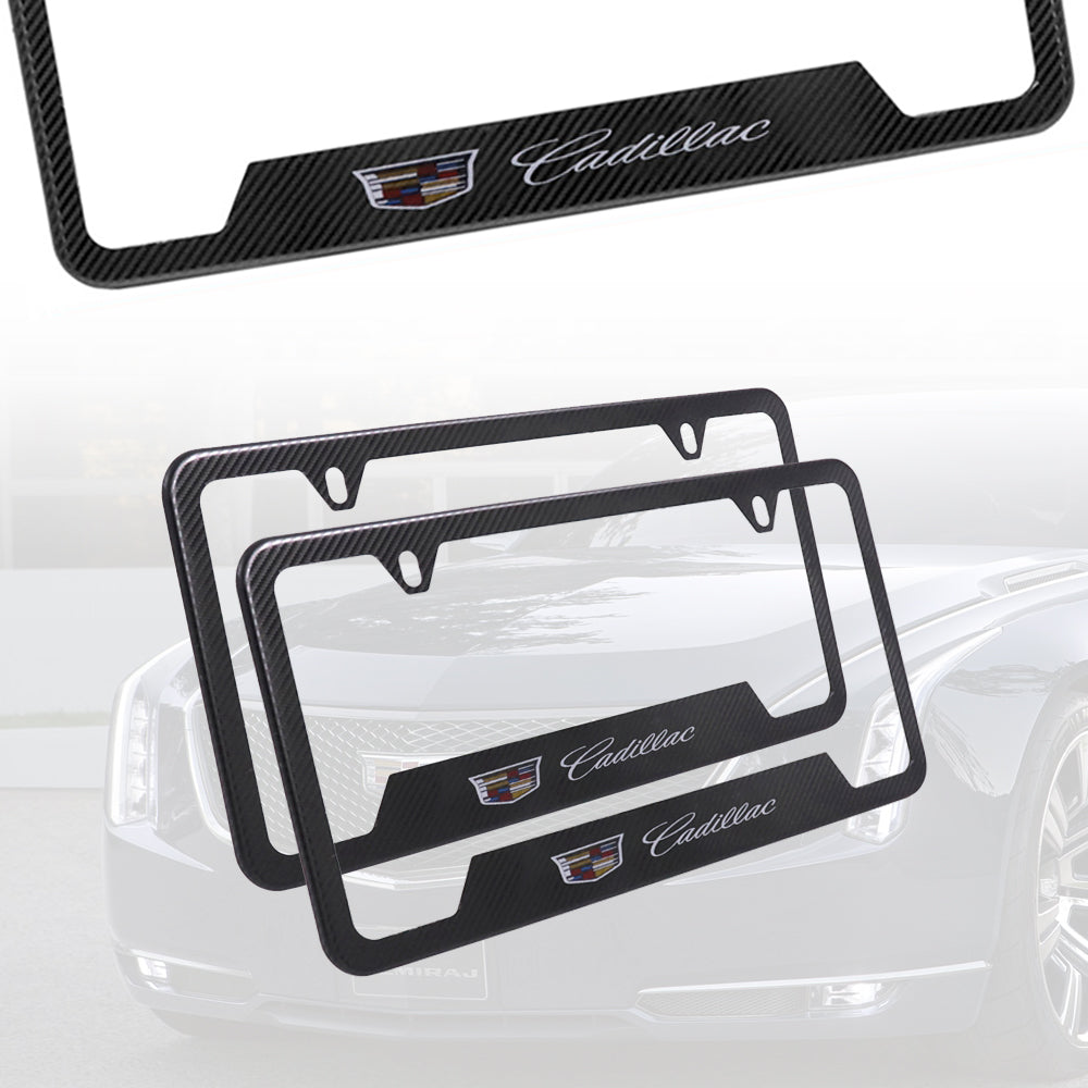 Brand New Universal 2PCS Cadillac Metal Carbon Fiber Style License Plate Frame