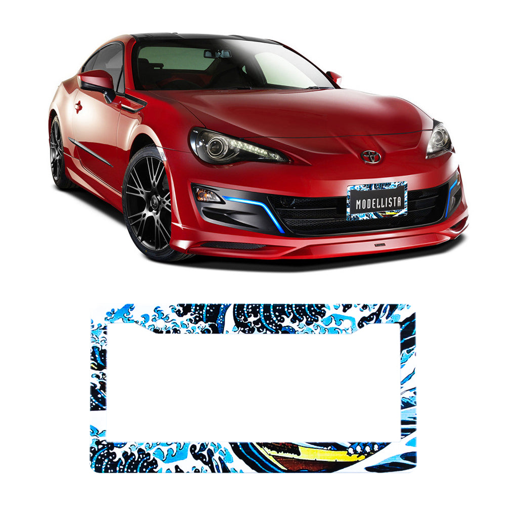 \Brand New Universal 2PCS JDM V2 SAKURA WAVE ABS Plastic Blue License Plate Frame