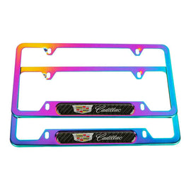 Brand New Universal 2PCS Cadillac Neo Chrome Metal License Plate Frame