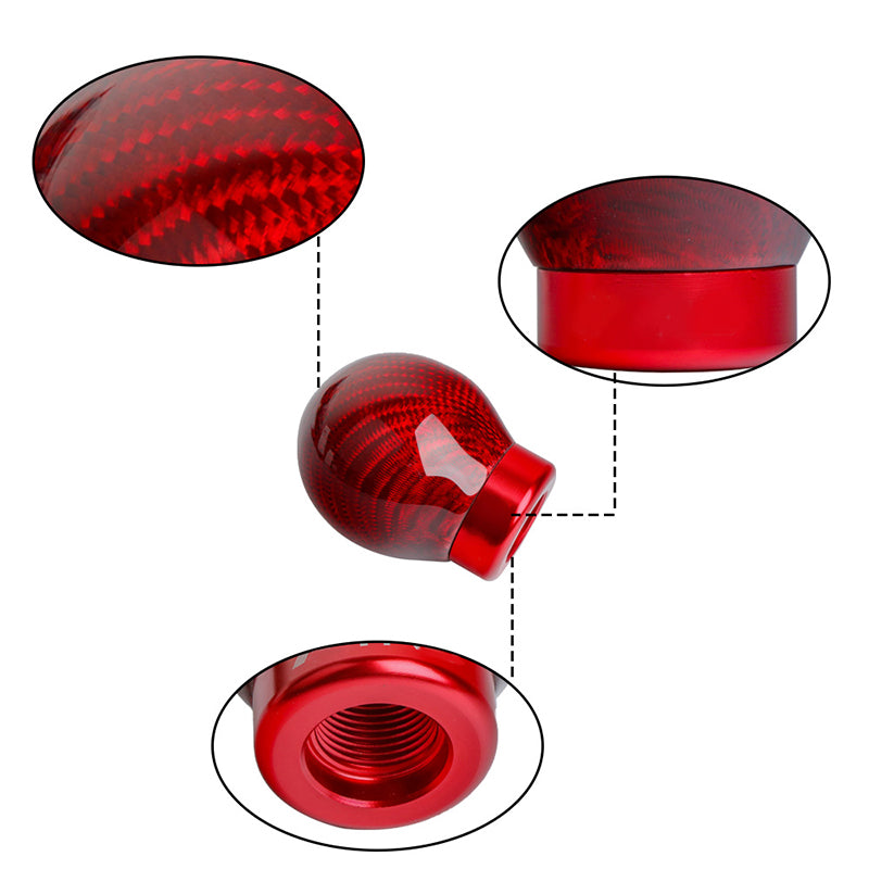 Brand New Universal Real Carbon Fiber Red Round Ball Manual Car Racing Gear Shift Knob Shifter M12 M10 M8