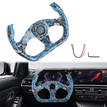 Load image into Gallery viewer, BRAND NEW UNIVERSAL 330MM Graphic Skull Look Yoke Style Acrylic 6 Holes Blue Steering Wheel w/Horn Button Cover