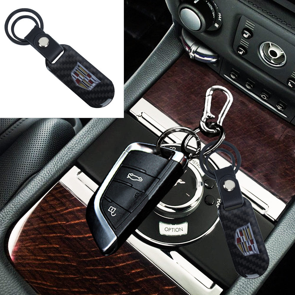 Brand New Universal 100% Real Carbon Fiber Keychain Key Ring For Cadillac