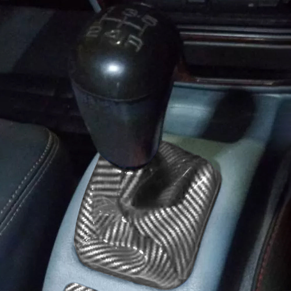 Brand New Universal GR SPORT Carbon Fiber Silver Leather PVC Style Black Stitch Leather Gear Manual Shifter Shift Knob Boot