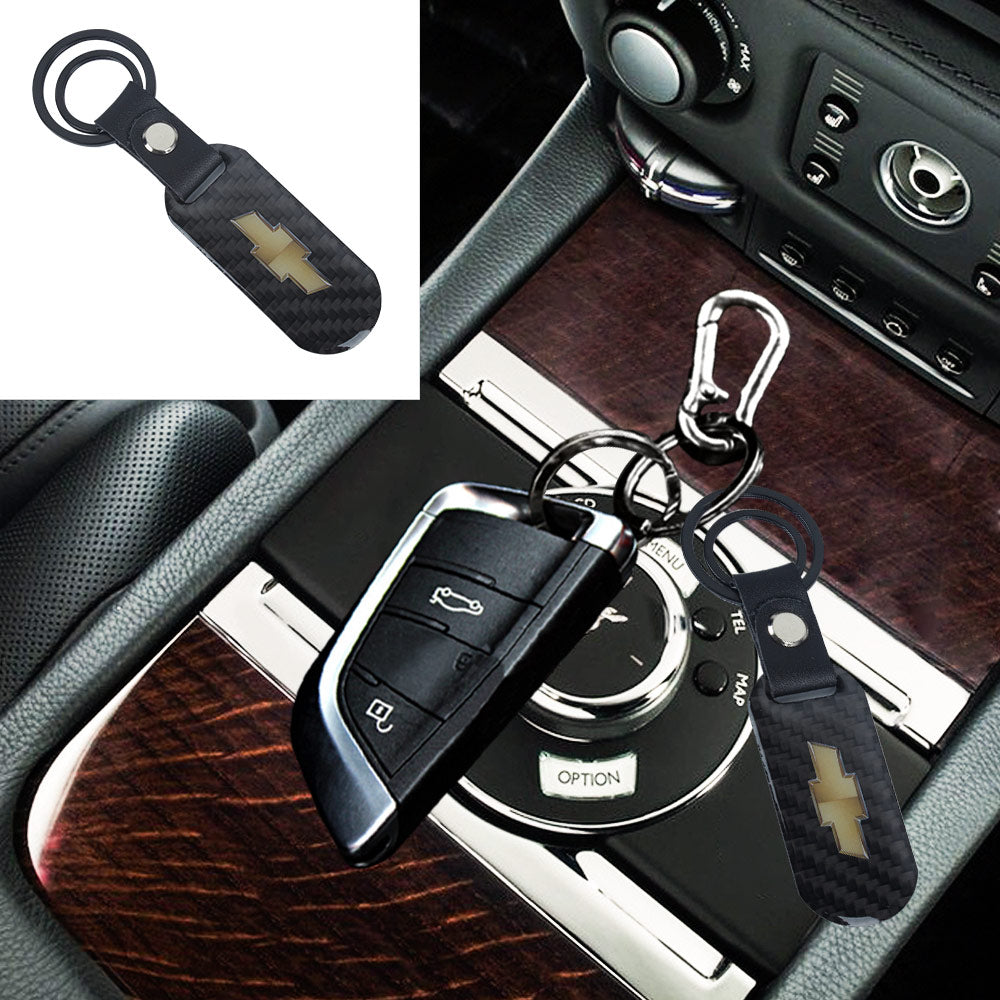 Brand New Universal 100% Real Carbon Fiber Keychain Key Ring For Chevrolet