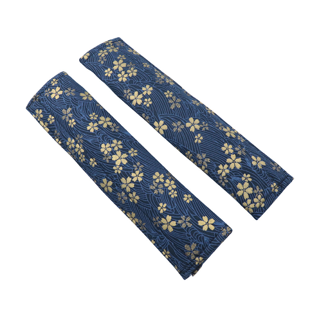 Brand New Universal 2PCS SAKURA Blue Flower Fabric Soft Cotton Seat Belt Cover Shoulder Pads