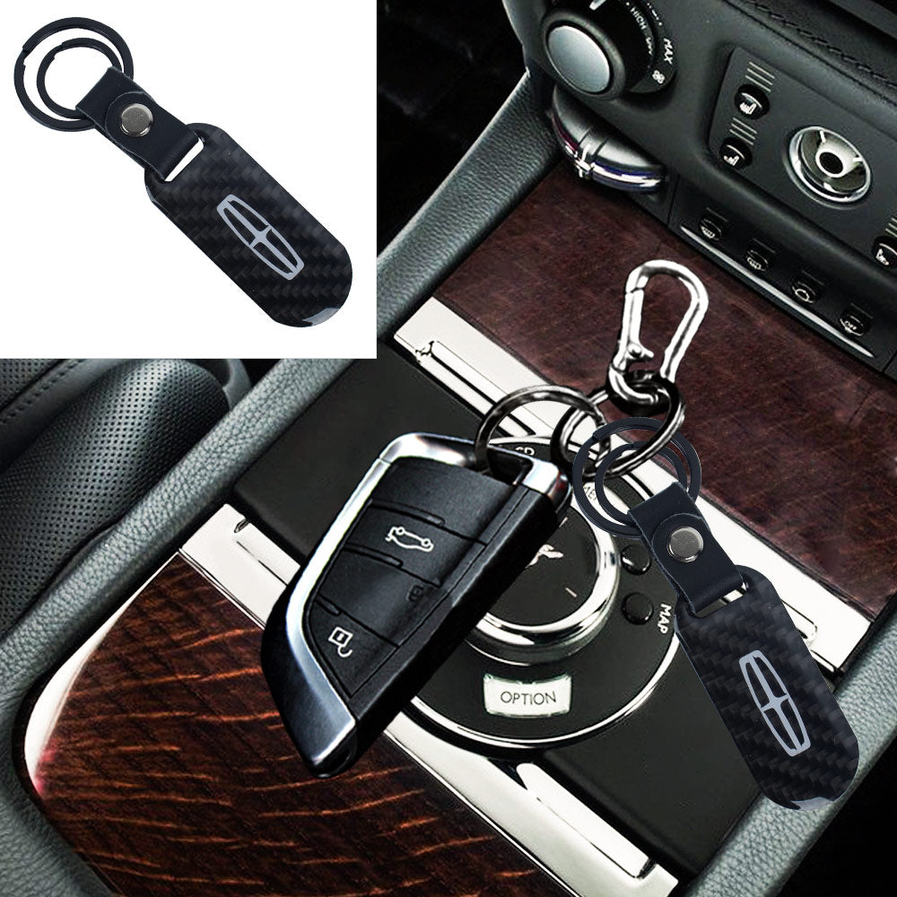 Brand New Universal 100% Real Carbon Fiber Keychain Key Ring For Lincoln