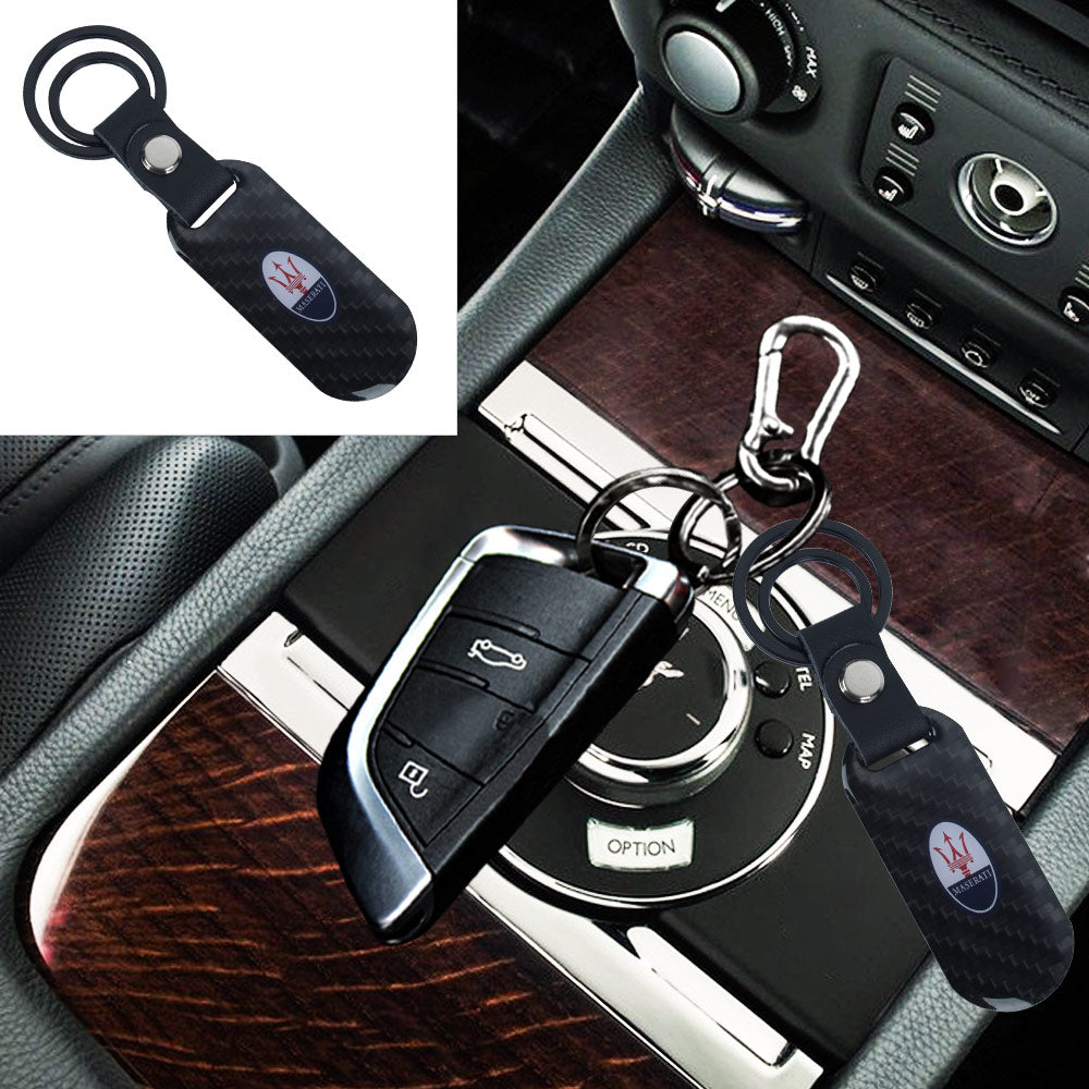Brand New Universal 100% Real Carbon Fiber Keychain Key Ring For Maserati