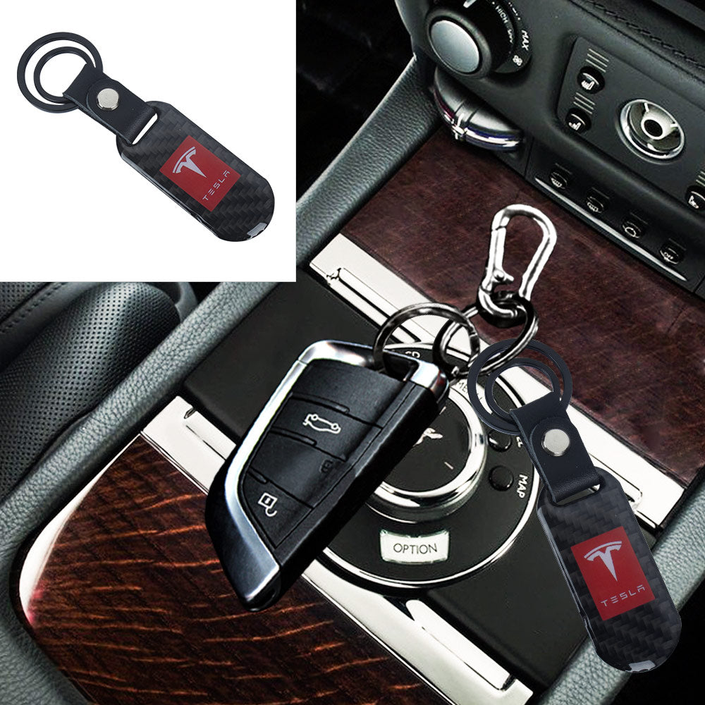 Brand New Universal 100% Real Carbon Fiber Keychain Key Ring For Tesla