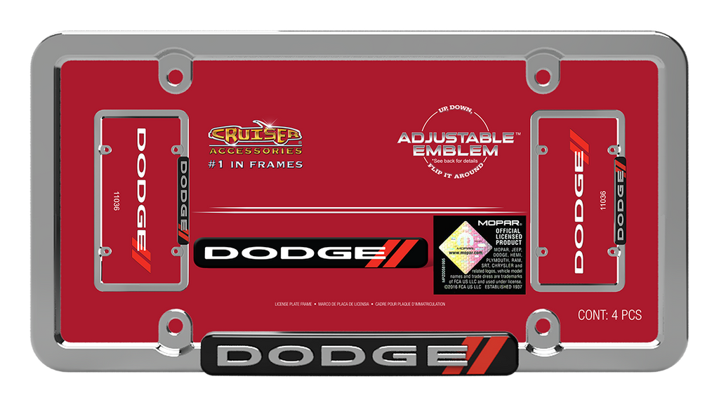BRAND NEW Official Licensed Product Cruiser Accessories License Plate Frame Dodge Logo Chrome (11036) License Pate Frame