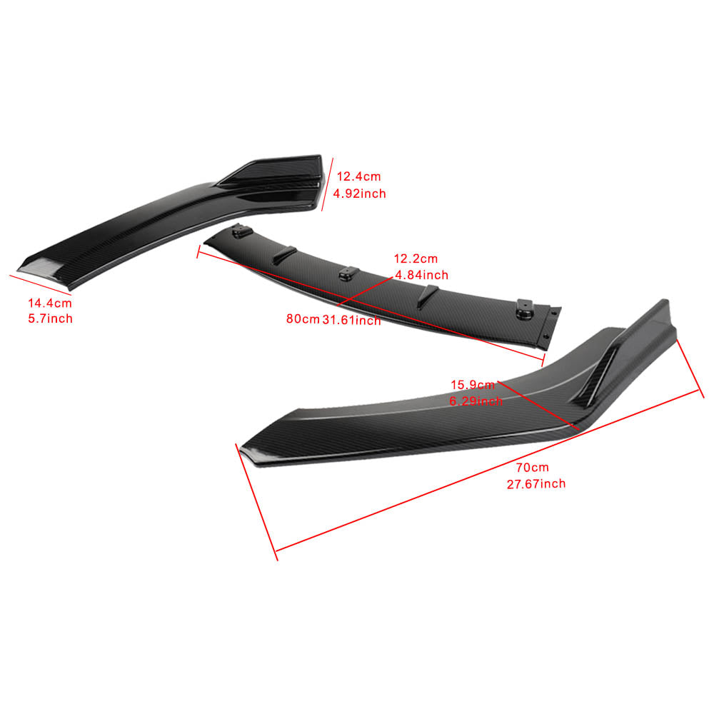 BRAND NEW 3PCS 2016-2021 Honda Civic 4DR SEDAN LX EX Si JDM CARBON FIBER LOOK FRONT BUMPER LIP SPLITTER KIT