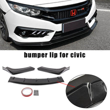 Load image into Gallery viewer, BRAND NEW 3PCS 2016-2021 Honda Civic 4DR SEDAN LX EX Si JDM CARBON FIBER LOOK FRONT BUMPER LIP SPLITTER KIT