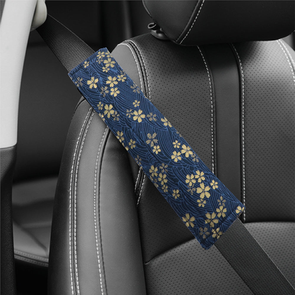 Brand New Universal 2PCS SAKURA Blue Flower Fabric Soft Cotton Seat Belt Cover Shoulder Pads