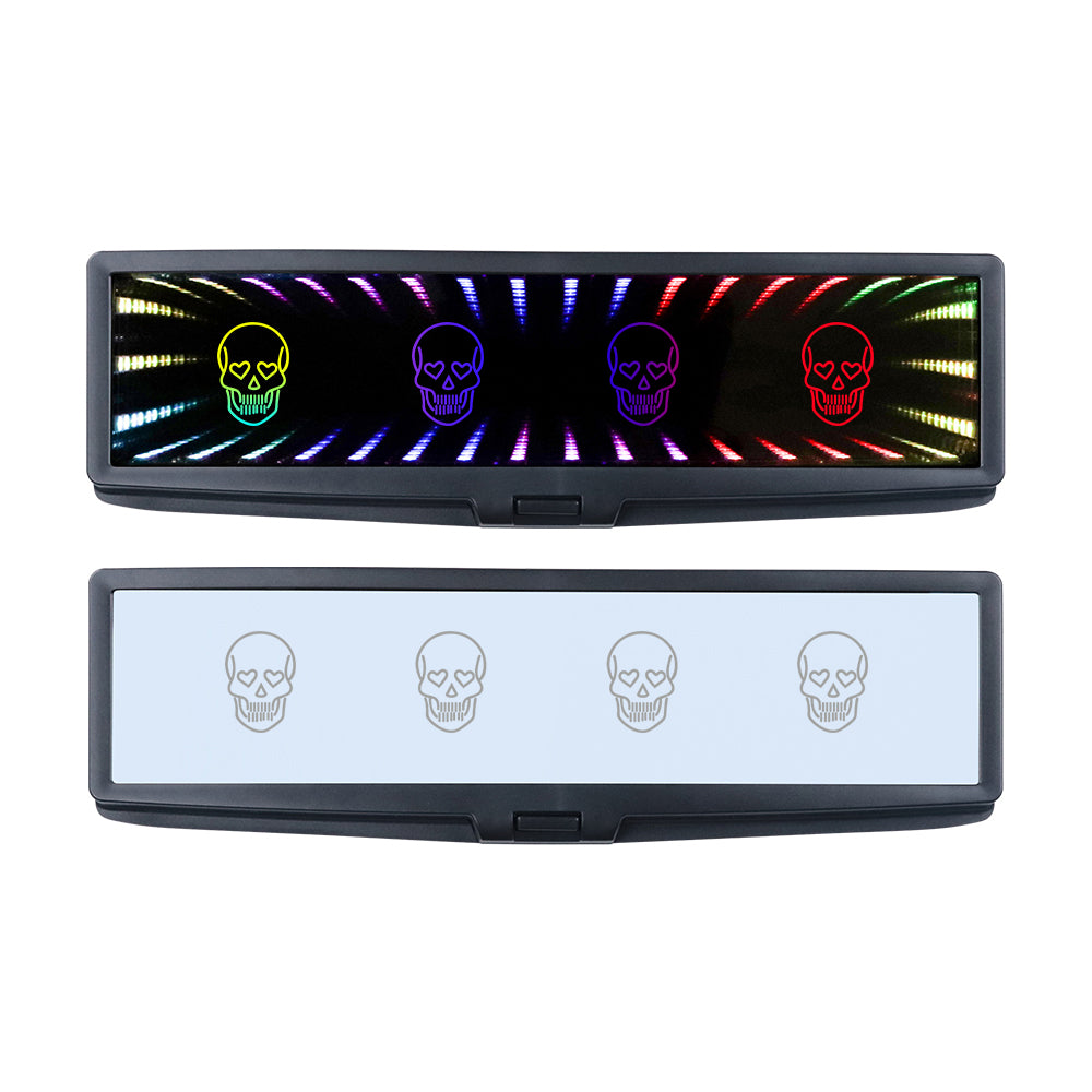 BRAND NEW UNIVERSAL JDM SKULL HEAD MULTI-COLOR GALAXY MIRROR LED LIGHT CLIP-ON REAR VIEW WINK REARVIEW
