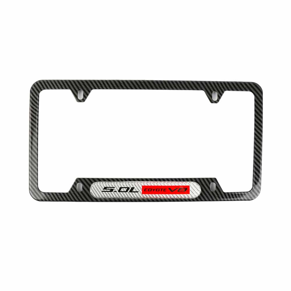 Brand New Universal 1PCS 5.0L COYOTE V8 Carbon Fiber Look Metal License Plate Frame