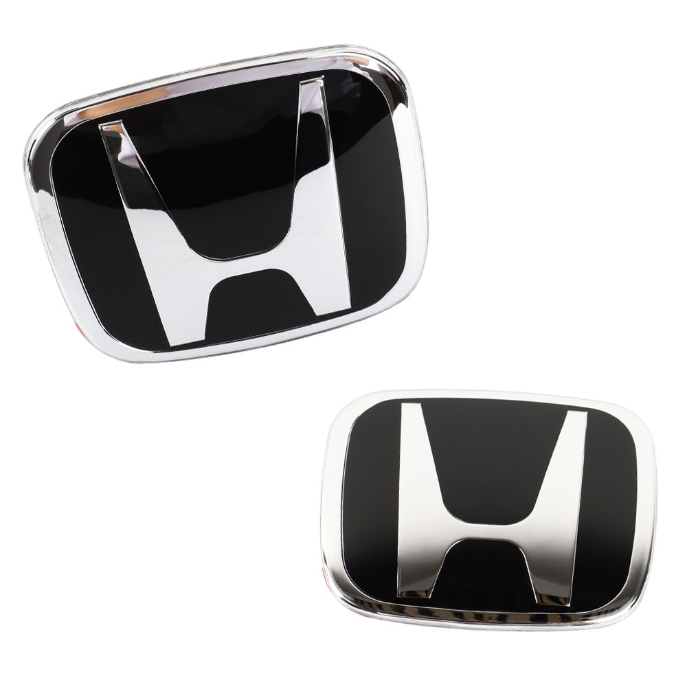 BRAND NEW 3PCS HONDA BLACK FRONT+REAR+STEERIING JDM EMBLEM SET FOR CIVIC 2006-2011 4DR