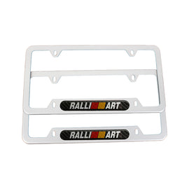 Brand New Universal 2PCS Ralliart Silver Metal License Plate Frame