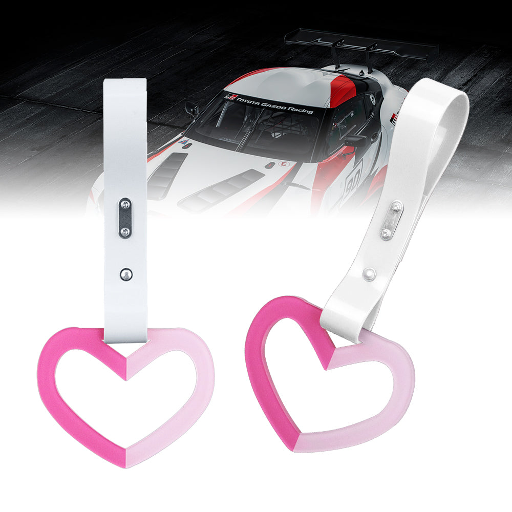 Brand New Double Color Heart Love Dark Pink JDM TSURIKAWA Ring Subway Train Bus Handle White Strap Charm Drift