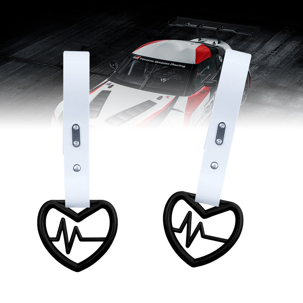 Brand New Heartbeats Black JDM TSURIKAWA Ring Subway Train Bus Handle White Strap Charm Drift