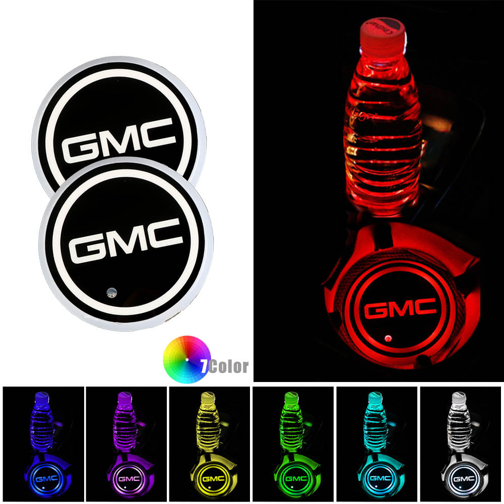 BRAND NEW UNIVERSAL V2 2PCS GMC Switchable Seven Colorful LED Car Cup Holder Mat Coaster Pad