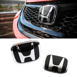 BRAND NEW 3PCS HONDA BLACK FRONT+REAR+STEERIING JDM EMBLEM SET FOR ACCORD 2008-2017 4DR SEDAN