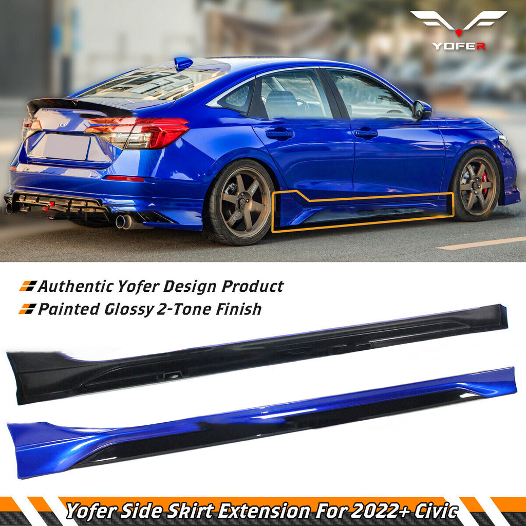 Brand New 2022-2024 Honda Civic Yofer Painted Aegean Blue Black 2 Tone Side Skirt Extension