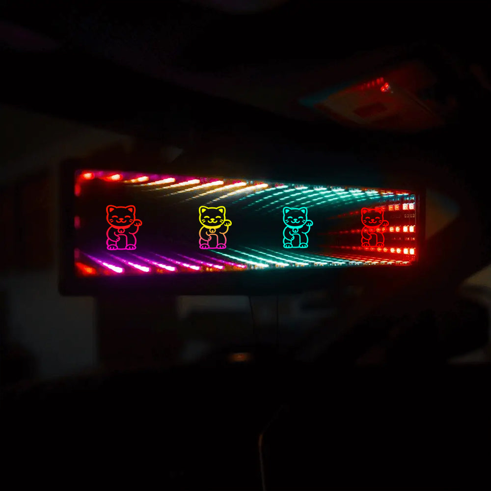 BRAND NEW UNIVERSAL JDM FORTUNE CAT MULTI-COLOR GALAXY MIRROR LED LIGHT CLIP-ON REAR VIEW WINK REARVIEW