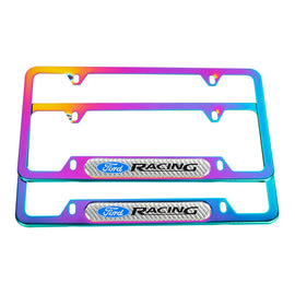 Brand New Universal 2PCS Ford Racing Neo Chrome Metal License Plate Frame