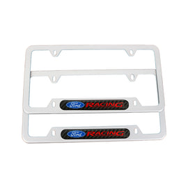 Brand New Universal 2PCS Ford Racing Silver Metal License Plate Frame