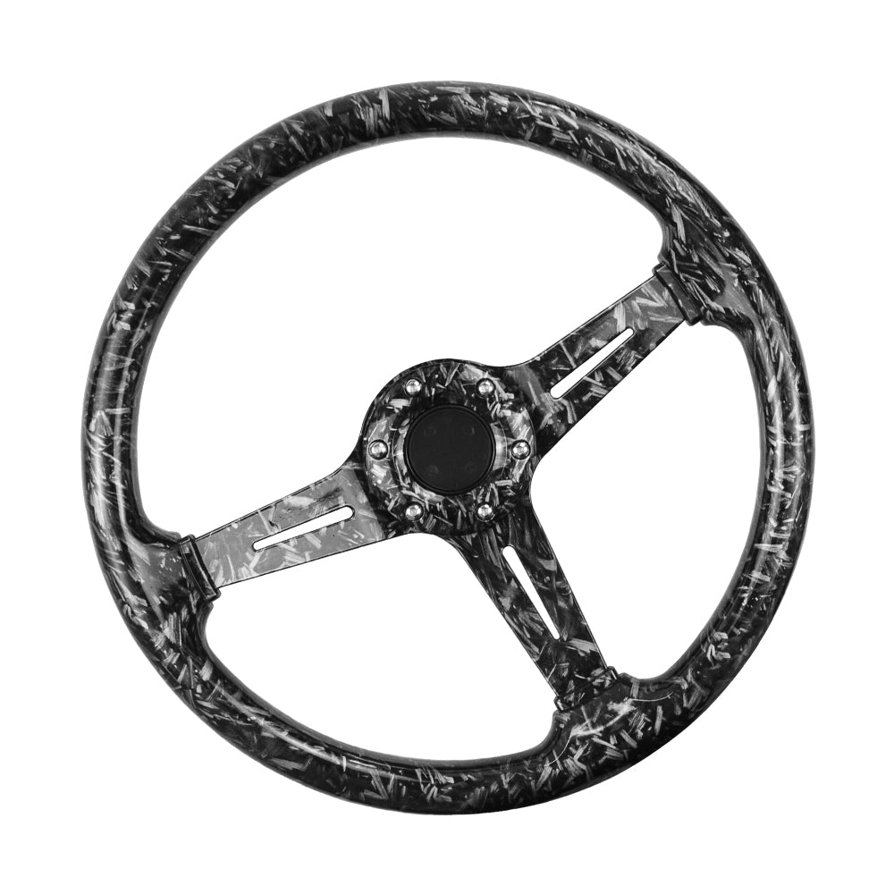 BRAND NEW UNIVERSAL 350MM 14'' Forge Carbon Fiber Style Acrylic Deep Dish 6 Holes Steering Wheel w/Horn Button Cover
