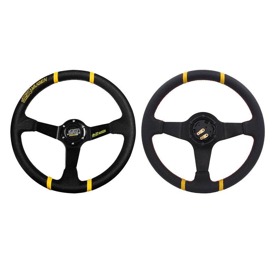 Brand New 350mm 14" Deep Dish Racing Mugen Black Steering Wheel PVC Leather Black Spoke