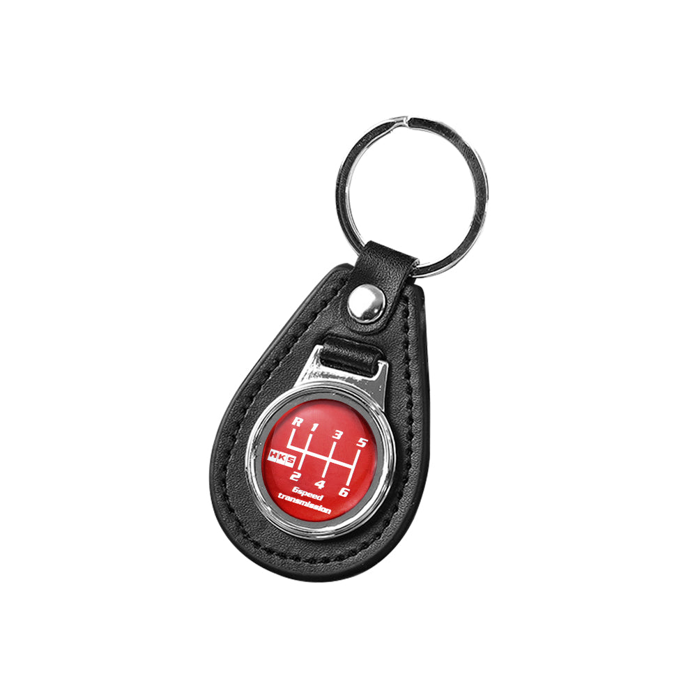 Brand New HKS 6 Speed Black Leather Keychain Keyfob Silver Keyring JDM Gift